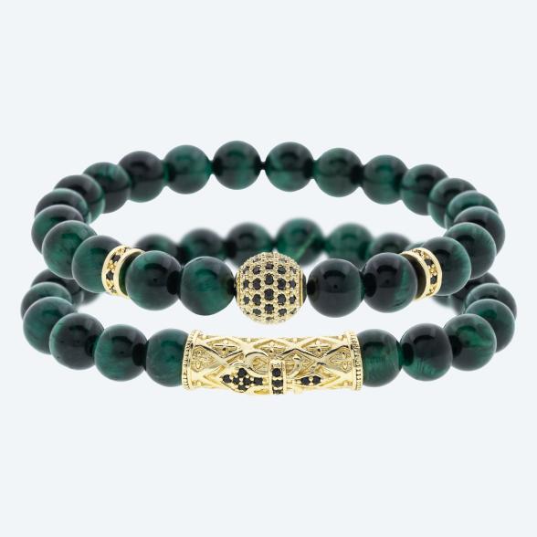 SET: 2x Armband Tigerauge grün, goldfarbig