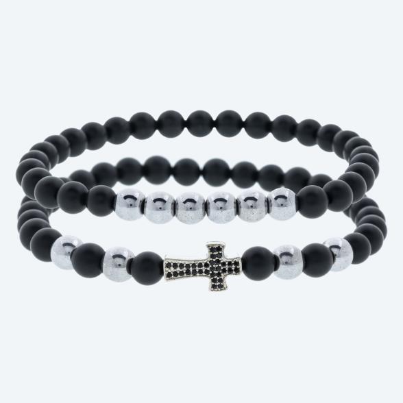 SET: 2x Armband Achat silberfarbig