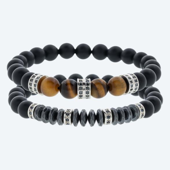 SET: 2x Armband Achat, Tigerauge, Hämatit