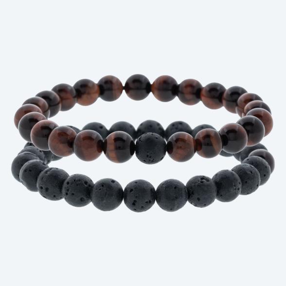 SET: 2x Armband Tigerauge rot, Lava