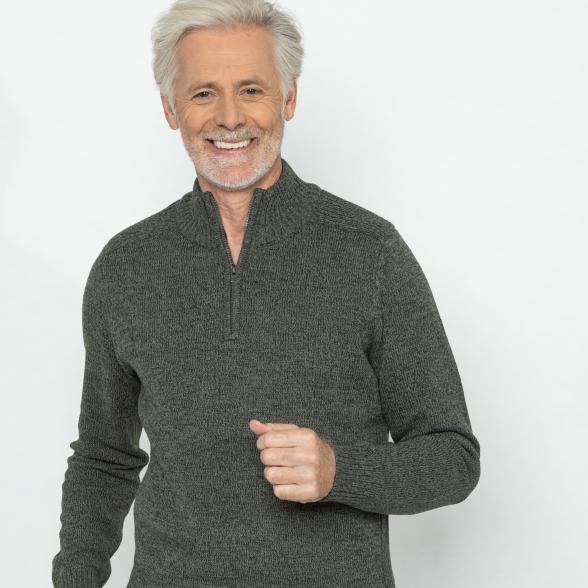 Herren-Pullover mit Troyerkragen khaki