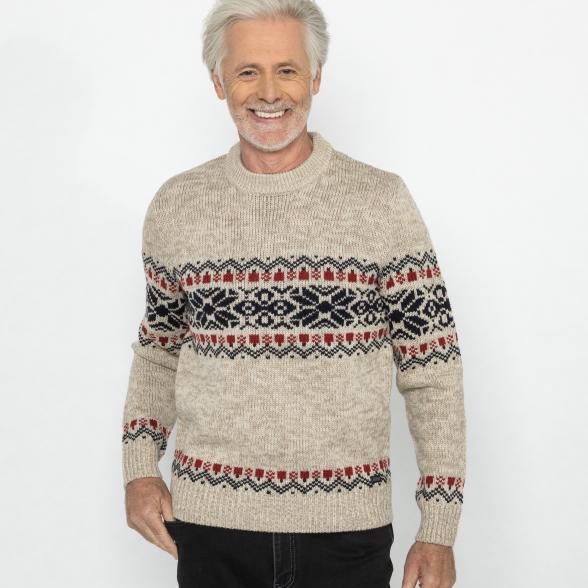 Herren-Pullover mit Norwegermuster beige