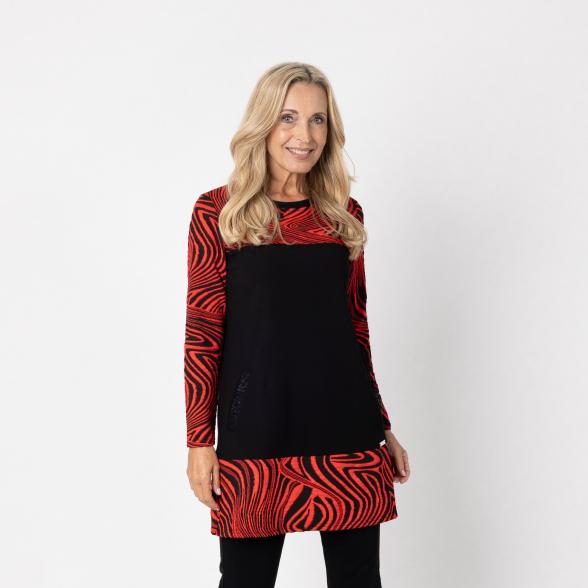 VANESSA STYLE Damen-Longshirt rot/schwarz