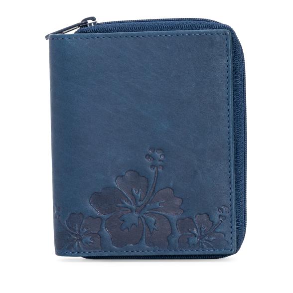 TESORO Lederbörse Hibiskus dunkelblau