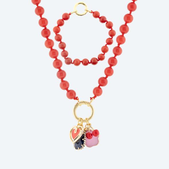 SET: Collier+Armband Jade rot gefärbt