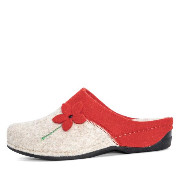 Dr. Feet Damenhausschuhe beige/rot mit Blume