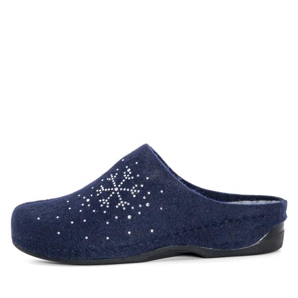 Dr. Feet Damenhausschuhe navy mit Schneeflocke