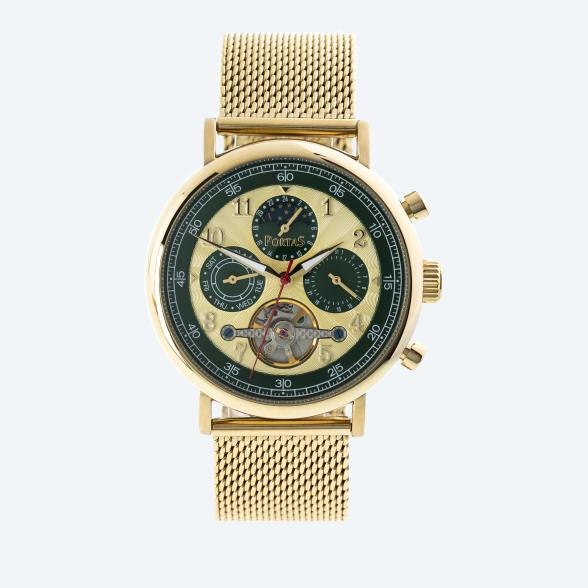 4061777102287 - Herren-Automatikuhr Spreetal gold-grün