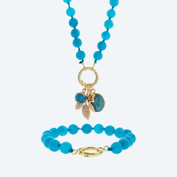 SET: Collier+Armband Jade türkis gefärbt