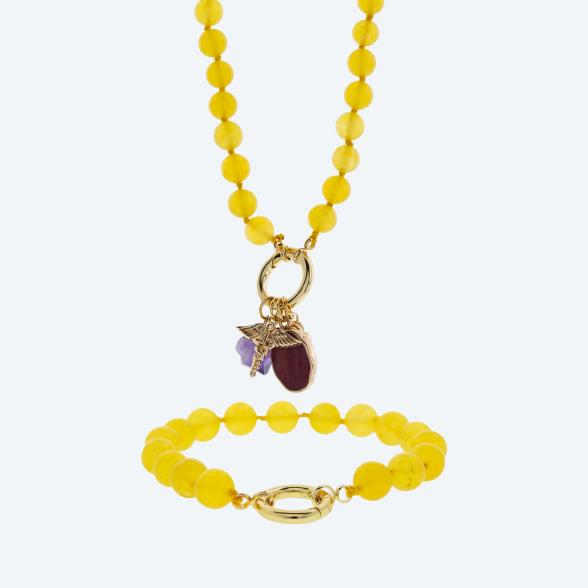 SET: Collier+Armband Jade gelb gefärbt