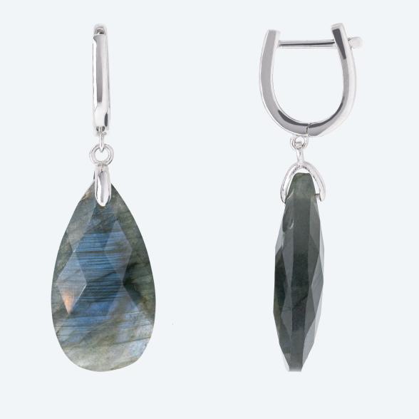 Ohrhänger 925 Sterling Silber rhod. Labradorit