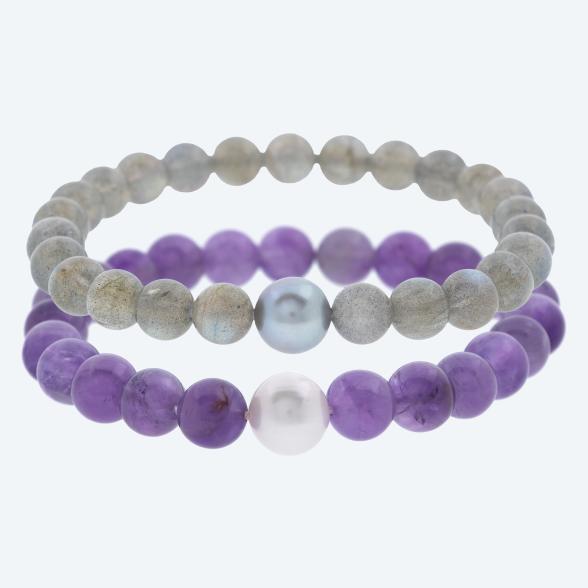 SET: 2x Armbänder Labradorit, Amethyst