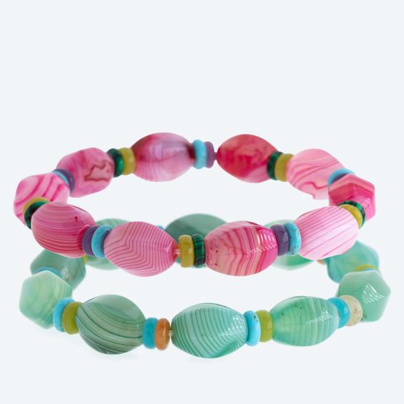 SET: 2x Armbänder Achat, Howlith, Quarz