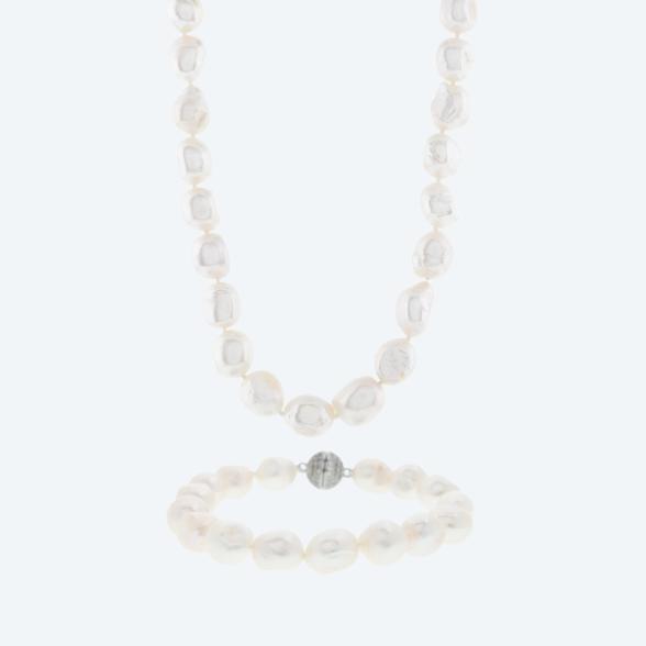 SET: Collier+Armband Süßwasserzuchtperlen weiß