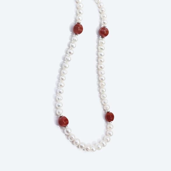 Collier Süßwasserzuchtperlen, Achat endlos