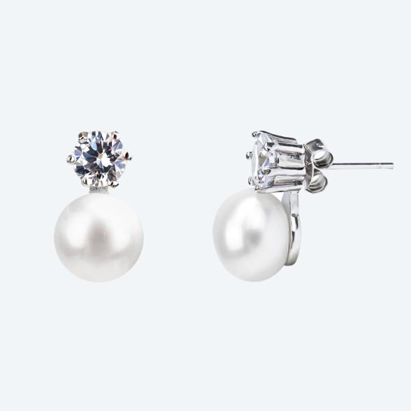Ohrstecker 925 rhod. Süßwasserzuchtperle, Zirkonia