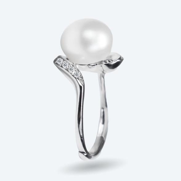 Ring 925 rhod. Süßwasserzuchtperle, Zirkonia