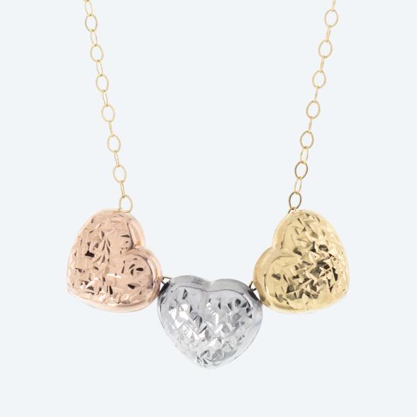 Herz-Collier 375 Gelbgold tricolor