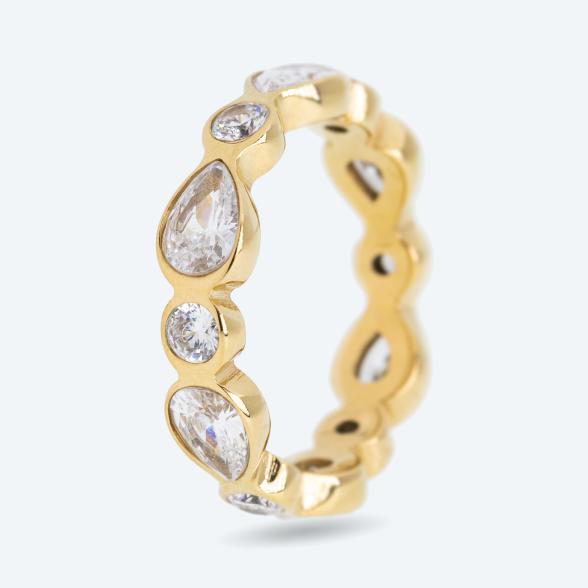 Edelstahl Ring vergoldet Zirkonia