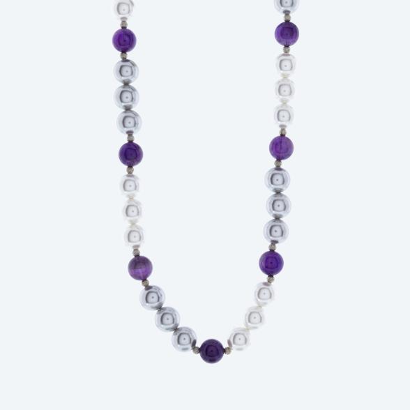 Collier Amethyst, Muschelkernperlen