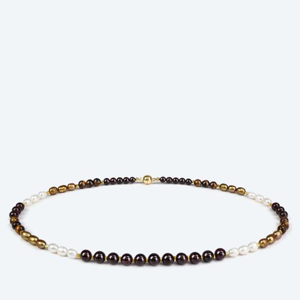 Collier Granat, Tigerauge, SWZPerlen