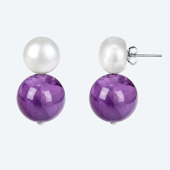 Ohrstecker 925 rhod. Amethyst, SWZPerle