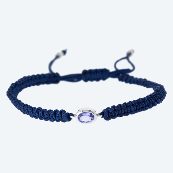 Armband 925 rhodiniert Tansanit Textilband blau