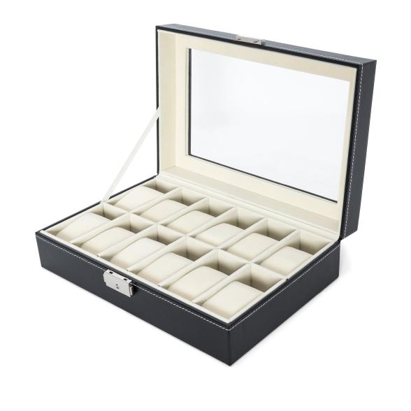 Uhrenbox für 12 Uhren, schwarz-beige