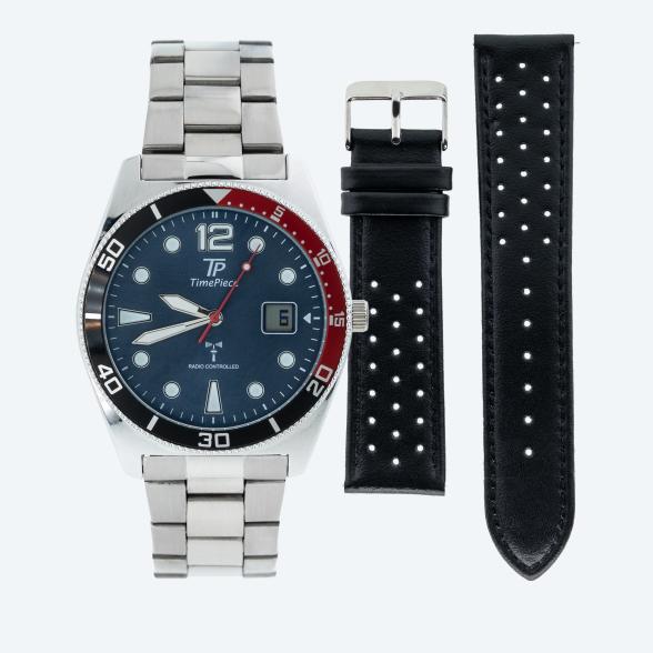 Time Piece Herren-Funkuhr + zusätz. Lederband
