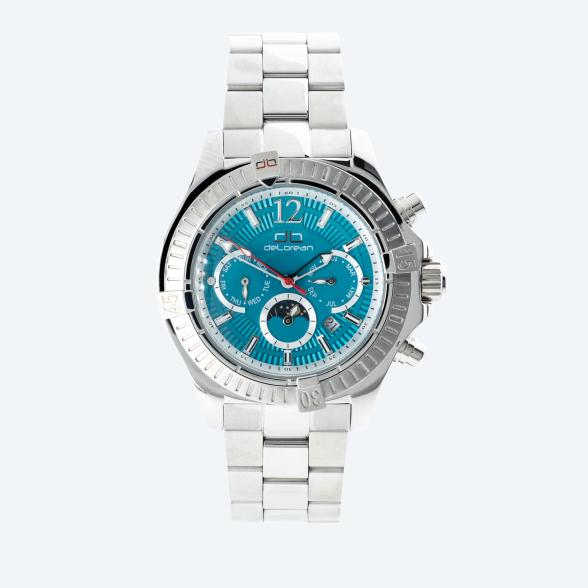 deLorean Herren-Automatikuhr Fangio, silber-petrol