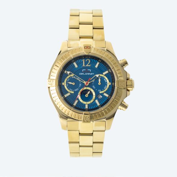 deLorean Herren-Automatikuhr "Fangio" blau-gold