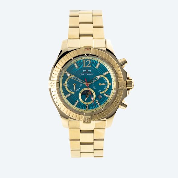 deLorean Herren-Automatikuhr Fangio, petrol-gold