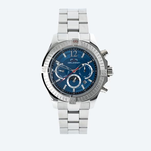 deLorean Herren-Automatikuhr "Fangio" silber-blau