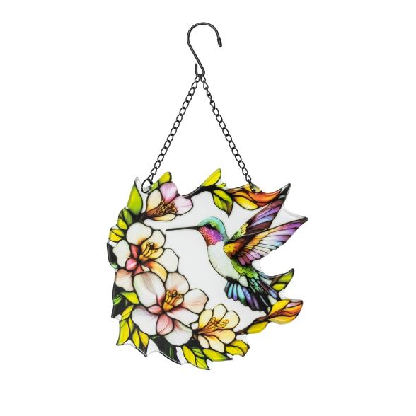 Fensterbild Kolibri mit Blumen