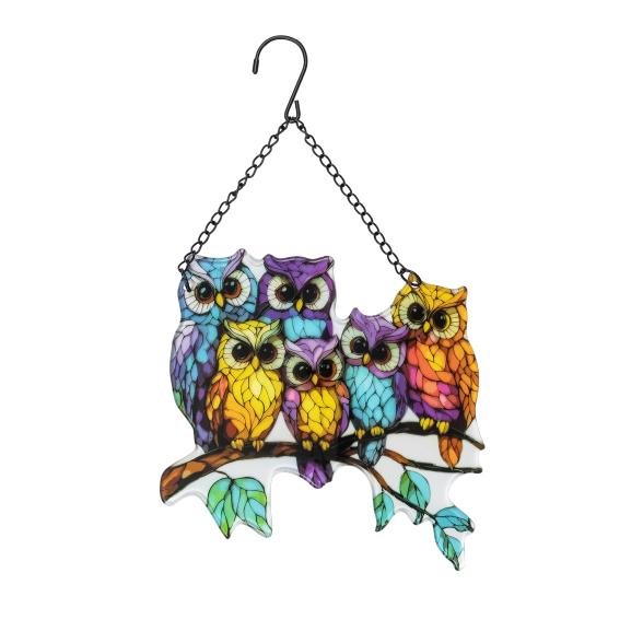 Fensterbild Eulenfamilie