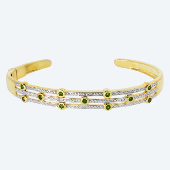 Armreif 925 Silber vergoldet Chromdiopsid