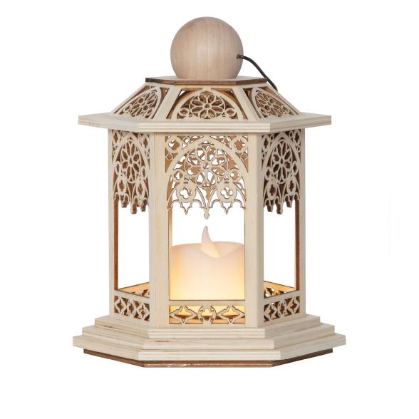 LED-Holzlaterne mit Kerze