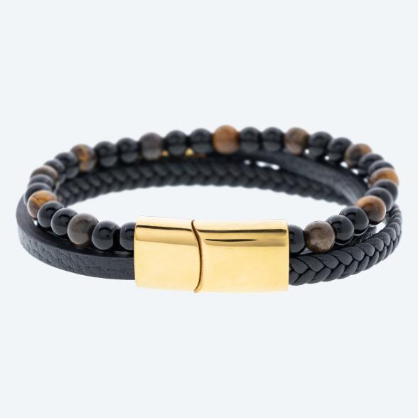 Armband Edelstahl, Leder synthetisch, Tigerauge