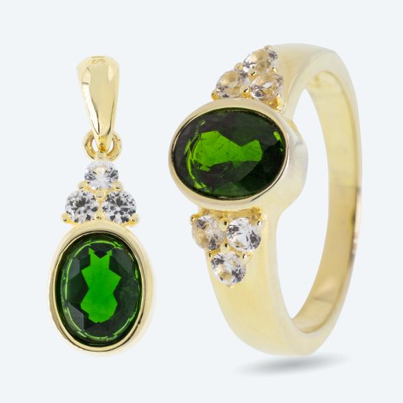 SET: Ring + Anhänger 925 Silber verg. Chromdiopsid