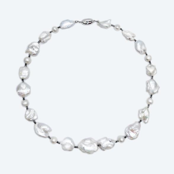 Collier Keshi Perlen weiß Verschluß 925 Silber