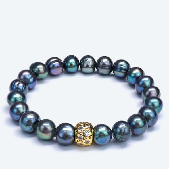 Armband Süßwasserzuchtperlen peacock, Zirkonia