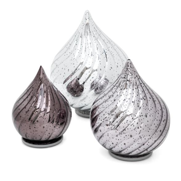 3er Set LED-Glastropfen silber