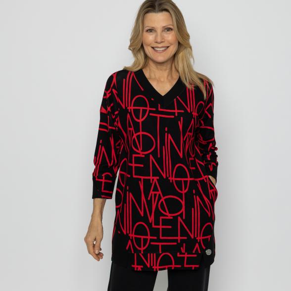 VANESSA STYLE Damen-Longshirt schwarz/rot