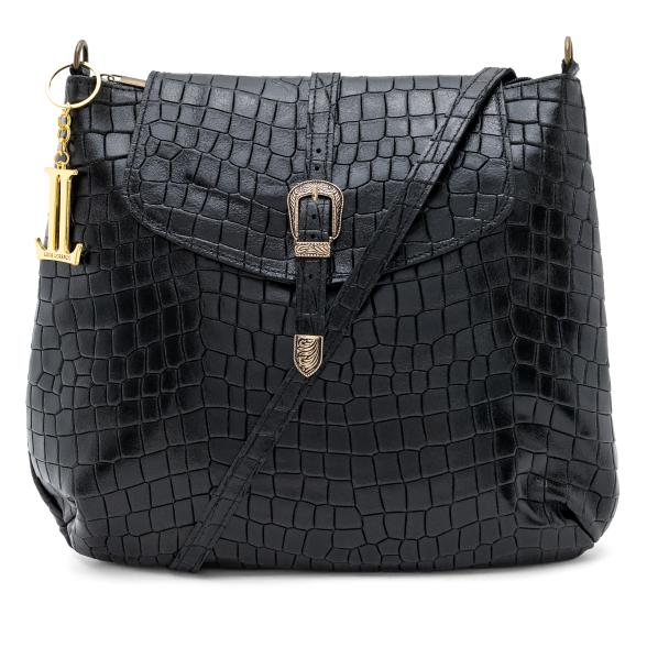 Luca Lorenzo Umhängetasche schwarz Kroko