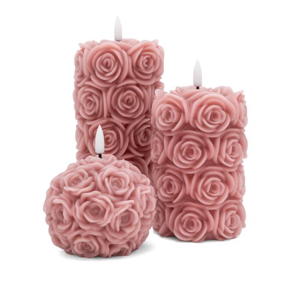 3 LED-Echtwachskerzen Rose