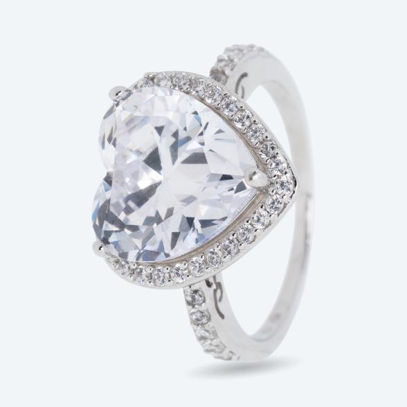 Herz-Ring 925 Sterling Silber rhodiniert Zirkonia