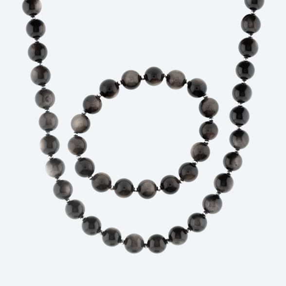 SET: Collier+Armband Obsidian Magnetverschluß