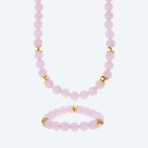 SET: Collier+Armband Rosenquarz Magnetverschluß