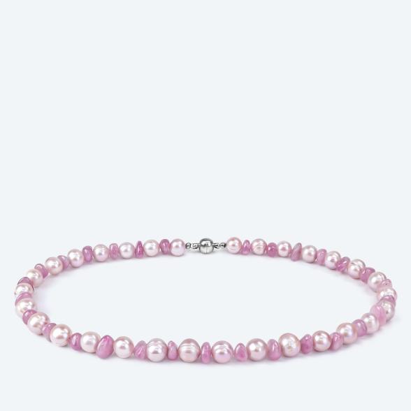 Collier Rosenquarz, SWZPerlen Magnetverschluß