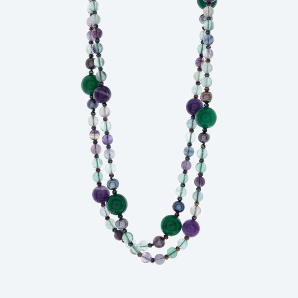 Collier Fluorit, Amethyst, Achat, SWZPerlen